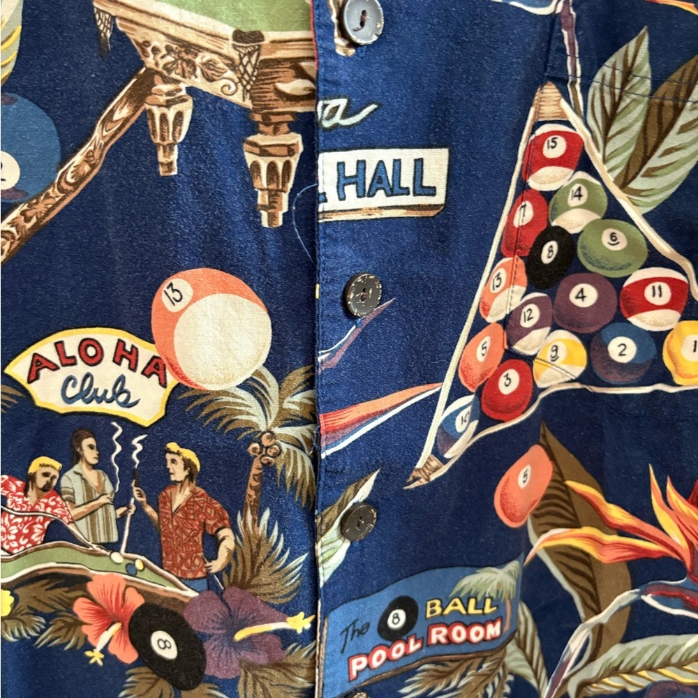 Consensus Sportswear Blue Pool Hall Billiards Hawaiian Shirt XL - Picture 2 of 4